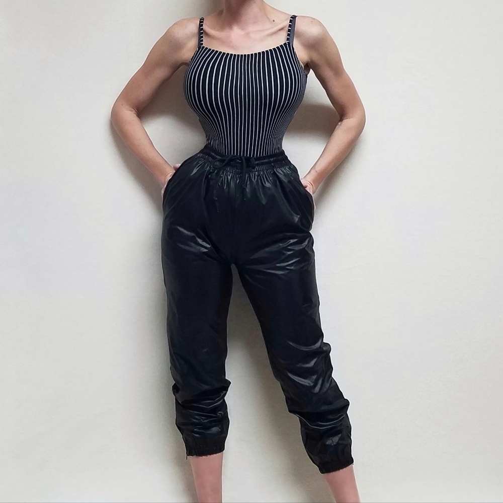 Rare Vintage 90s SJB Sport Black Waterproof High Rise Jogger Parachute Pants S - Picture 2 of 12